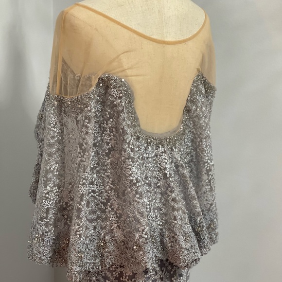 Mac Duggal Pearl Grey Cape Style Embellished Wedding Evening Gown- NWT- Reemoly - Picture 11 of 17